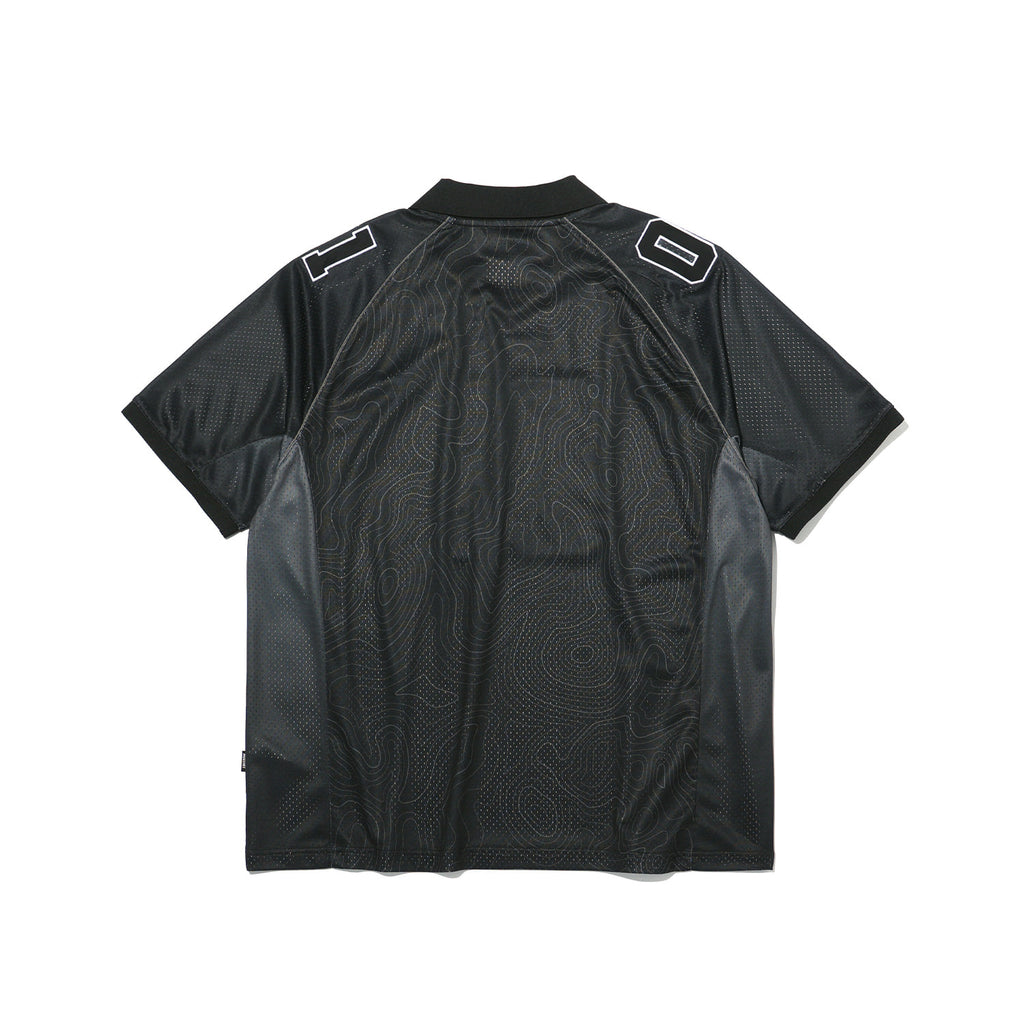 Contour Line Mesh Collar T-shirt Black - Detail
