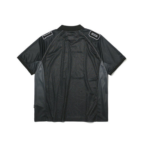 Contour Line Mesh Collar T-shirt Black - Detail