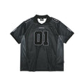 Contour Line Mesh Collar T-shirt Black