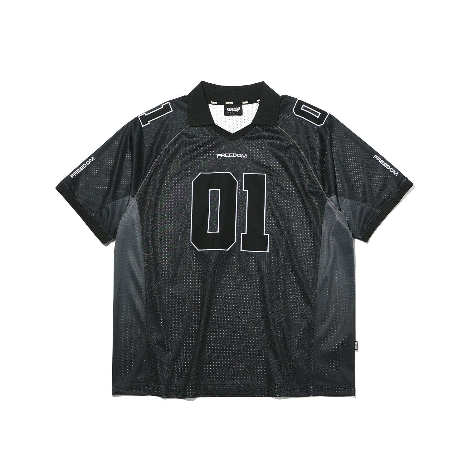 Contour Line Mesh Collar T-shirt Black