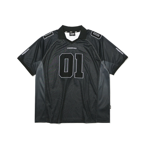 Contour Line Mesh Collar T-shirt Black