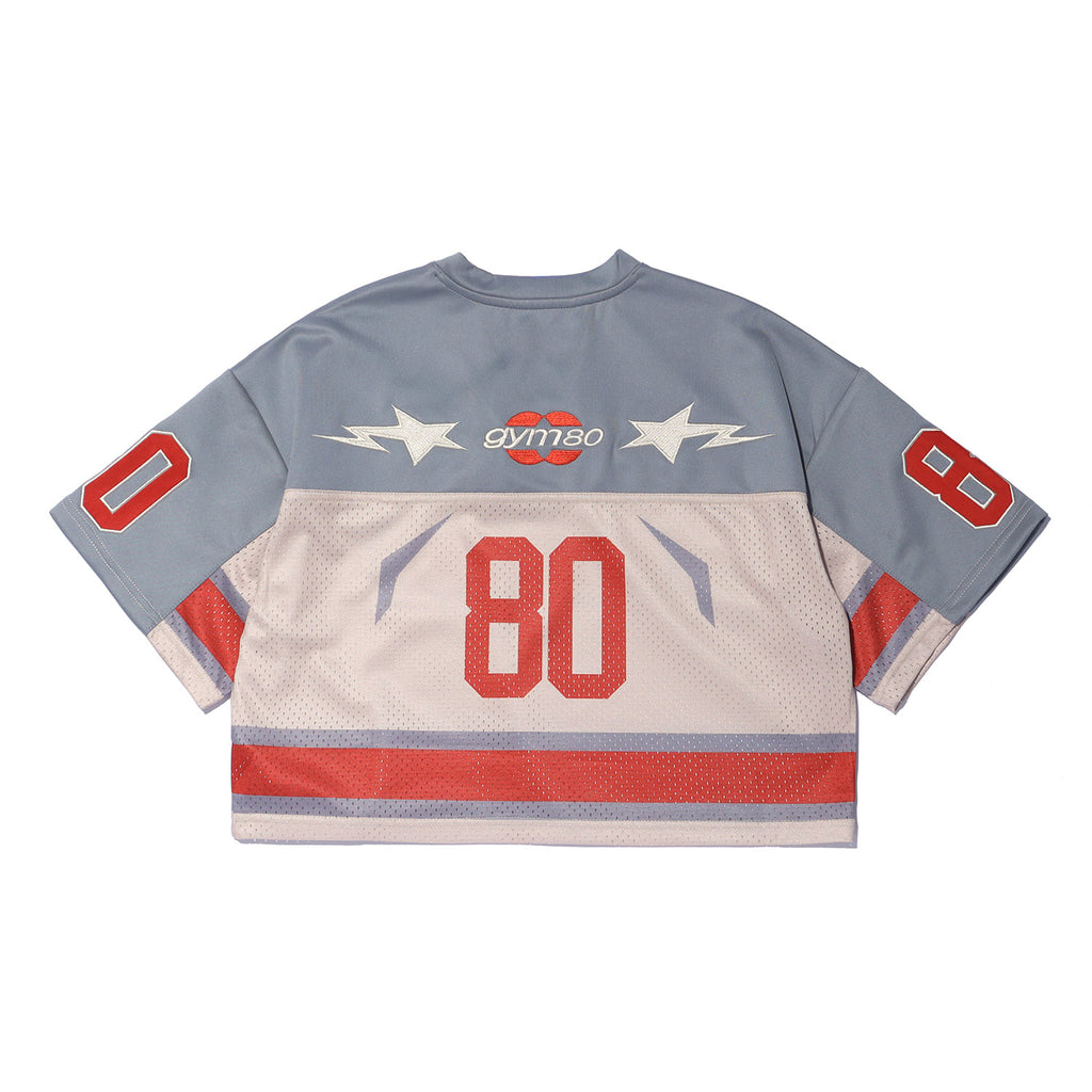 GYM80 Womens Retro Crop Rugby Jersey Beige - Detail